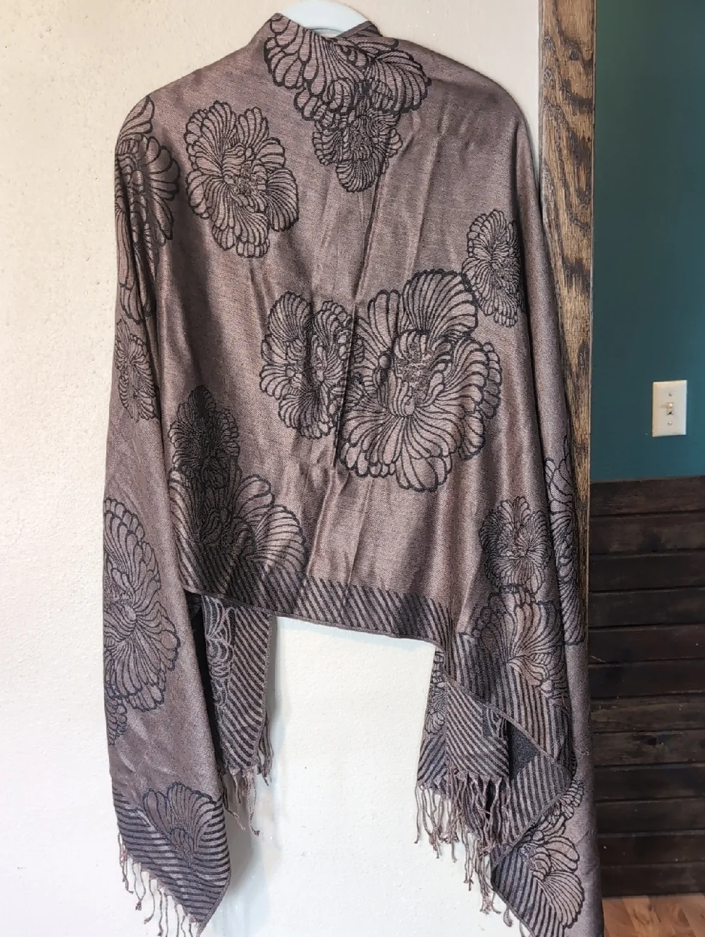 Pashmina Brown and Taupe Woven Floral Jacquard Scarf